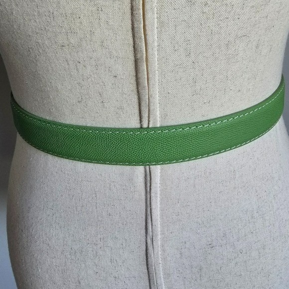 LEN L.E.N. Lifestyle Epsom Leather Apple Green Pebbled Women Belt SZ 8 10 Preppy
